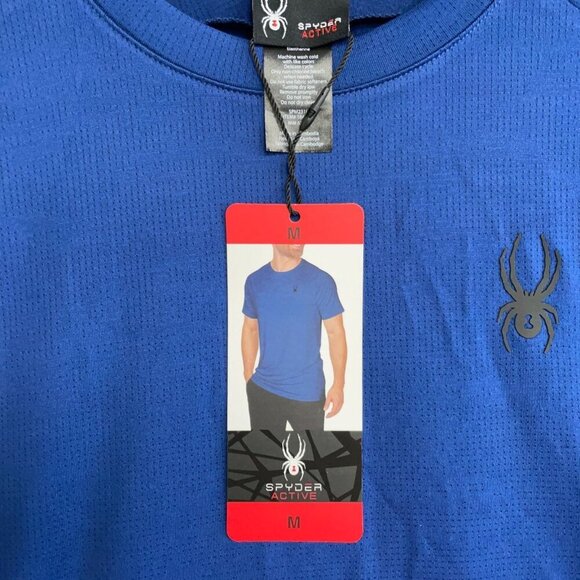 NEW Spyder Active Men's M Blue Short Sleeve Crew Neck Shirt Polyester Blend - Picture 6 of 7